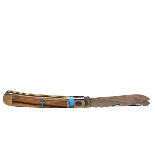Moore Maker Trapper 4 1/8" Two Blade with Turquoise Cross Inlay