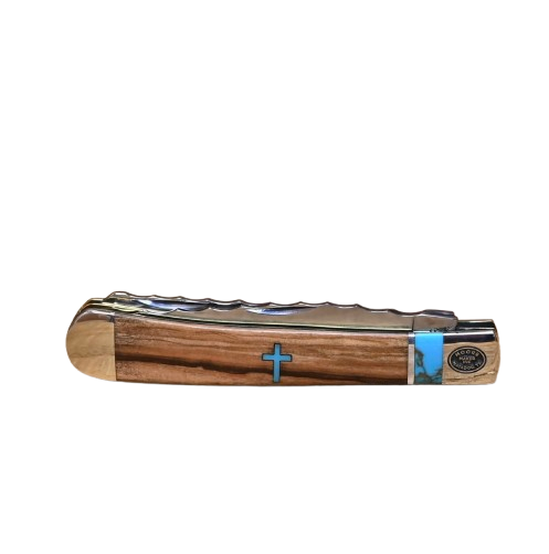 Moore Maker Trapper 4 1/8" Two Blade with Turquoise Cross Inlay