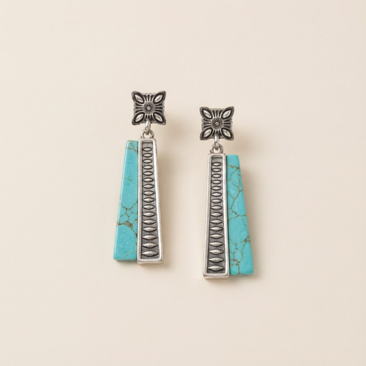 Turquoise & Silver Western Drop Earrings