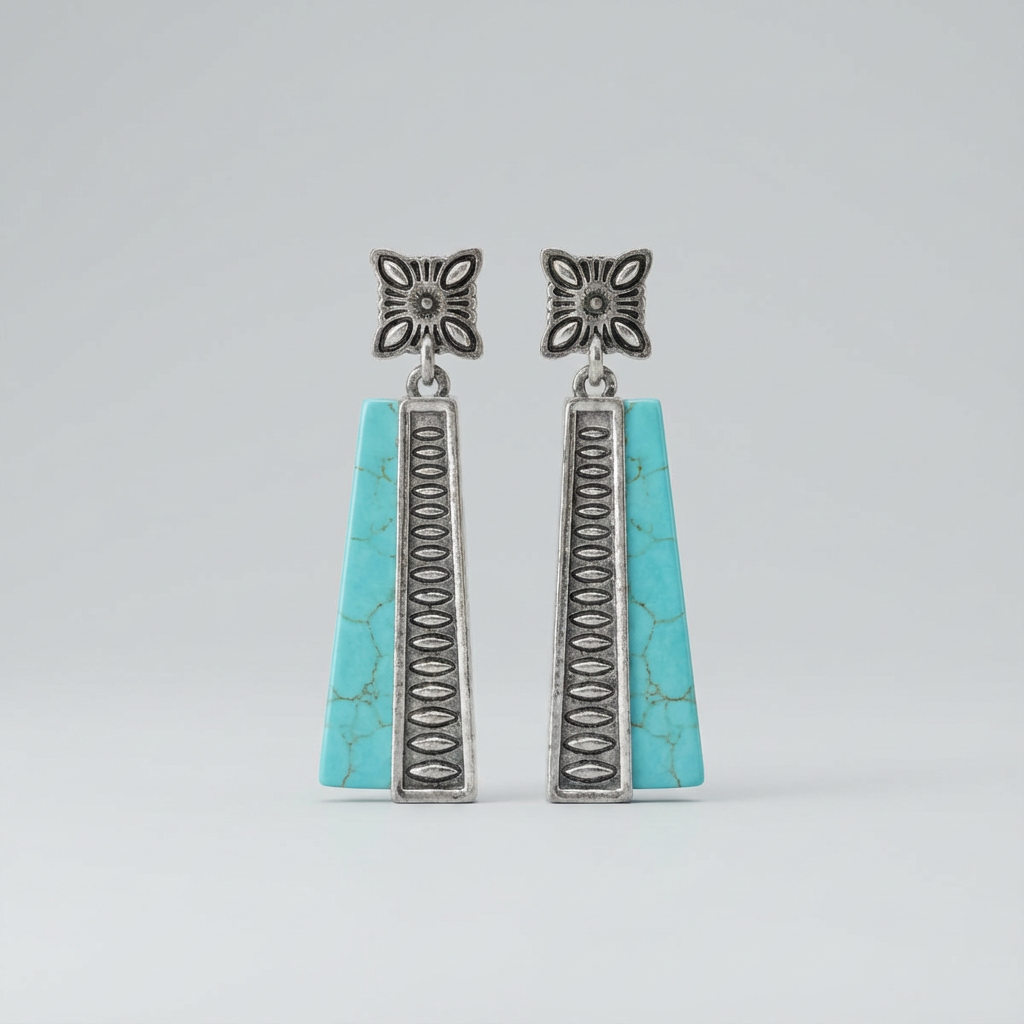 Turquoise & Silver Western Drop Earrings