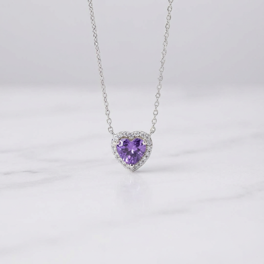 Sterling Silver Amethyst CZ Heart Necklace