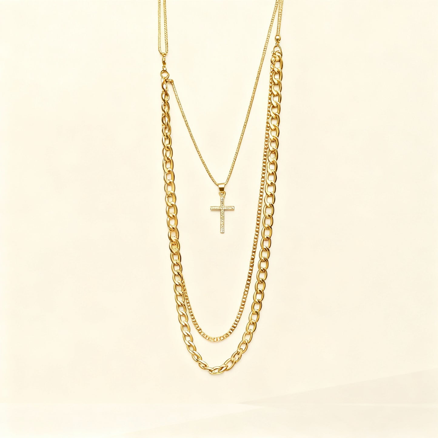 Layered Gold Cross Necklace Set