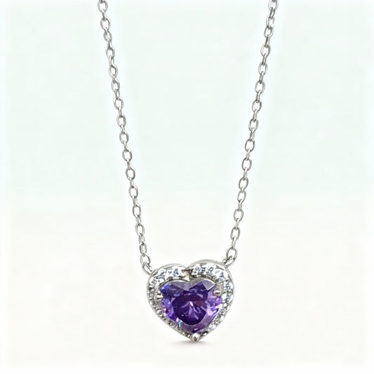 Sterling Silver Amethyst CZ Heart Necklace