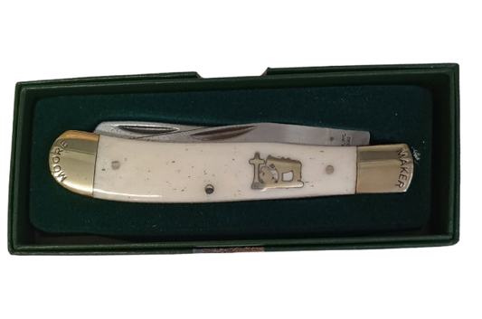 Moore Maker Matador, Texas 5202PC Praying Cowboy Trapper Knife WHITE Bone