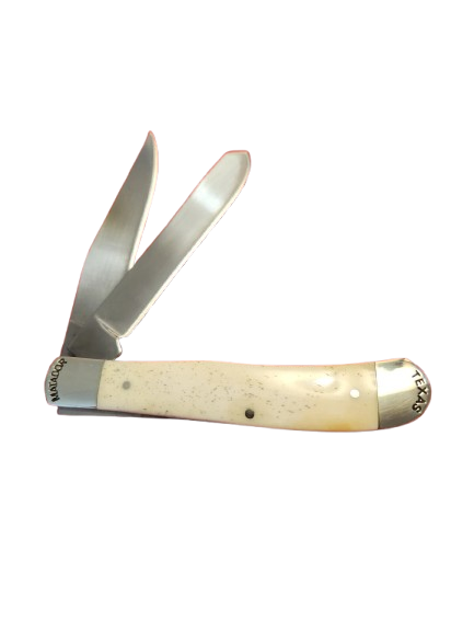 Moore Maker Matador, Texas 5202PC Praying Cowboy Trapper Knife WHITE Bone