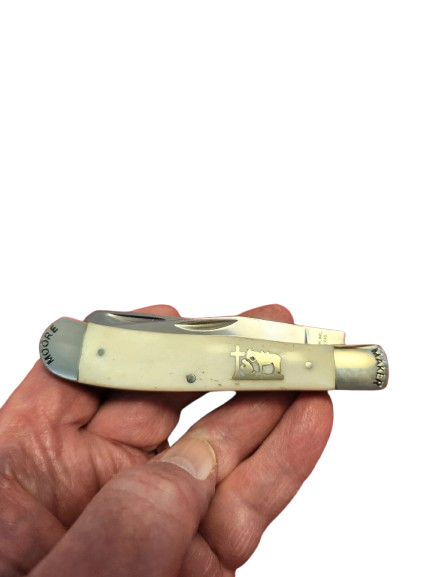Moore Maker Matador, Texas 5202PC Praying Cowboy Trapper Knife WHITE Bone